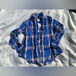 Small blue button up with plaid detailing
